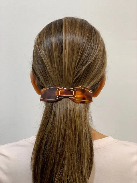 Art Deco Embossed Large Tortoiseshell Bow Hair Clip