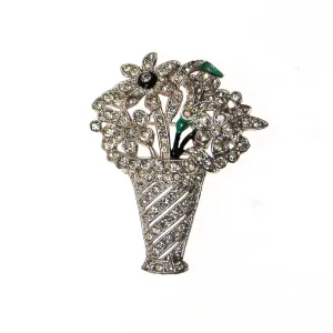 Art Deco Rhinestone Basket of Flowers Brooch