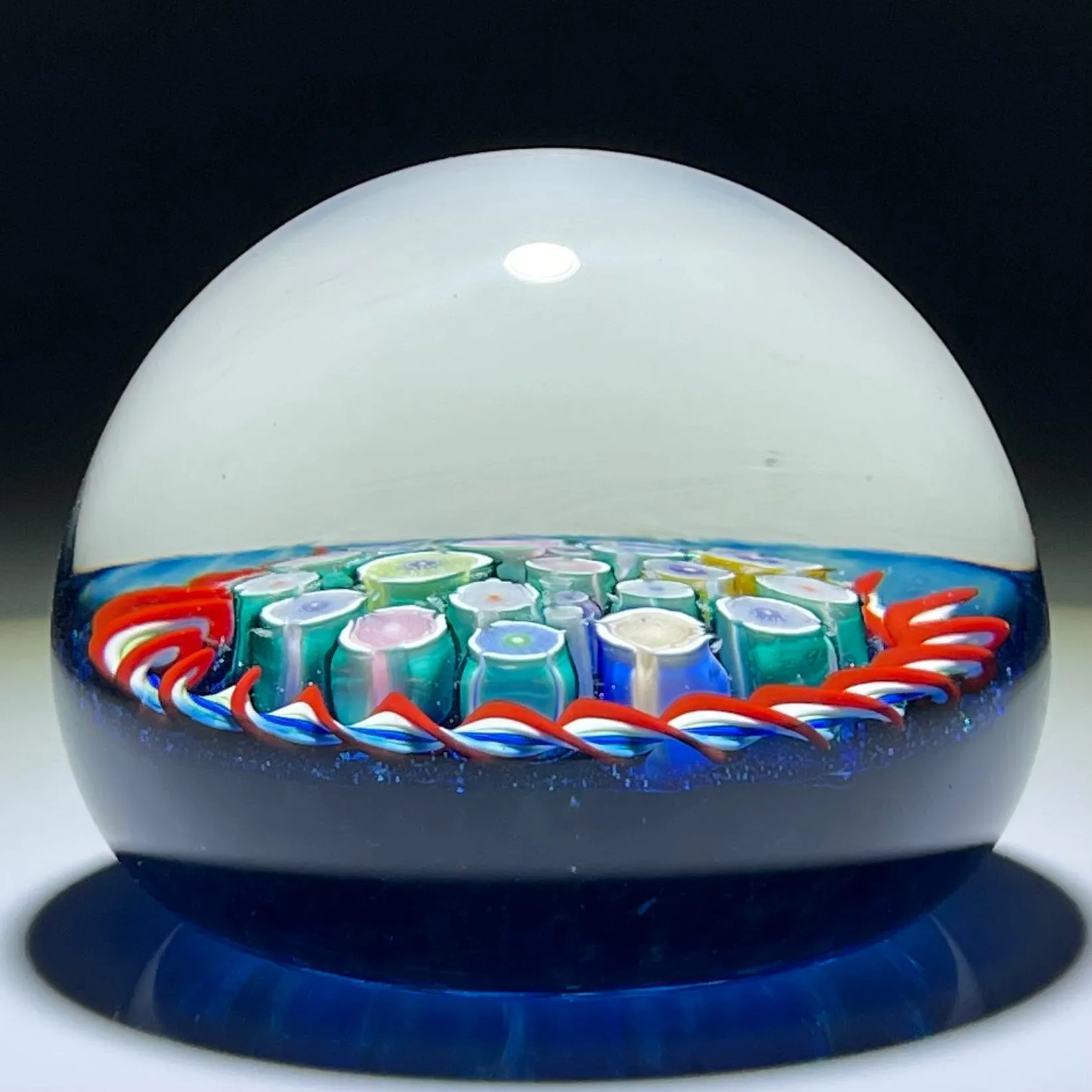 Contemporary John Deacons Millefiori Rose Canes with Torsade on Translucent Blue Ground