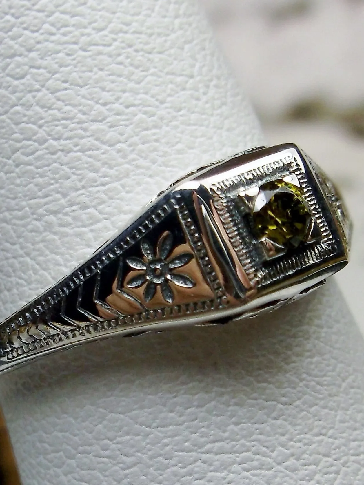 Peridot Wedding Ring, Antique Reproduction Art Deco Jewelry  #D155