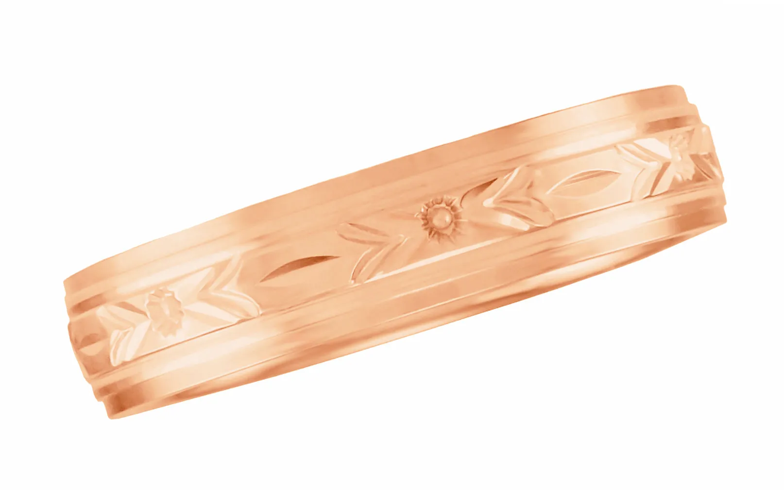 Rose Gold 1930's Art Deco Men's Floral Grooved Wedding Band - 5mm Wide
