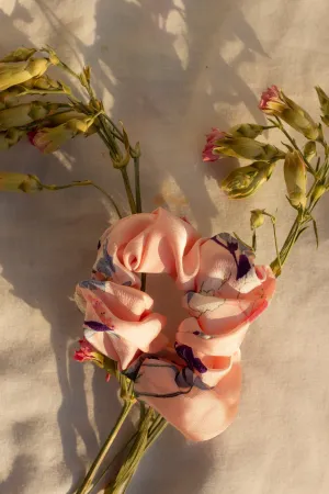 Watercolour Style Floral Print Satin Scrunchie