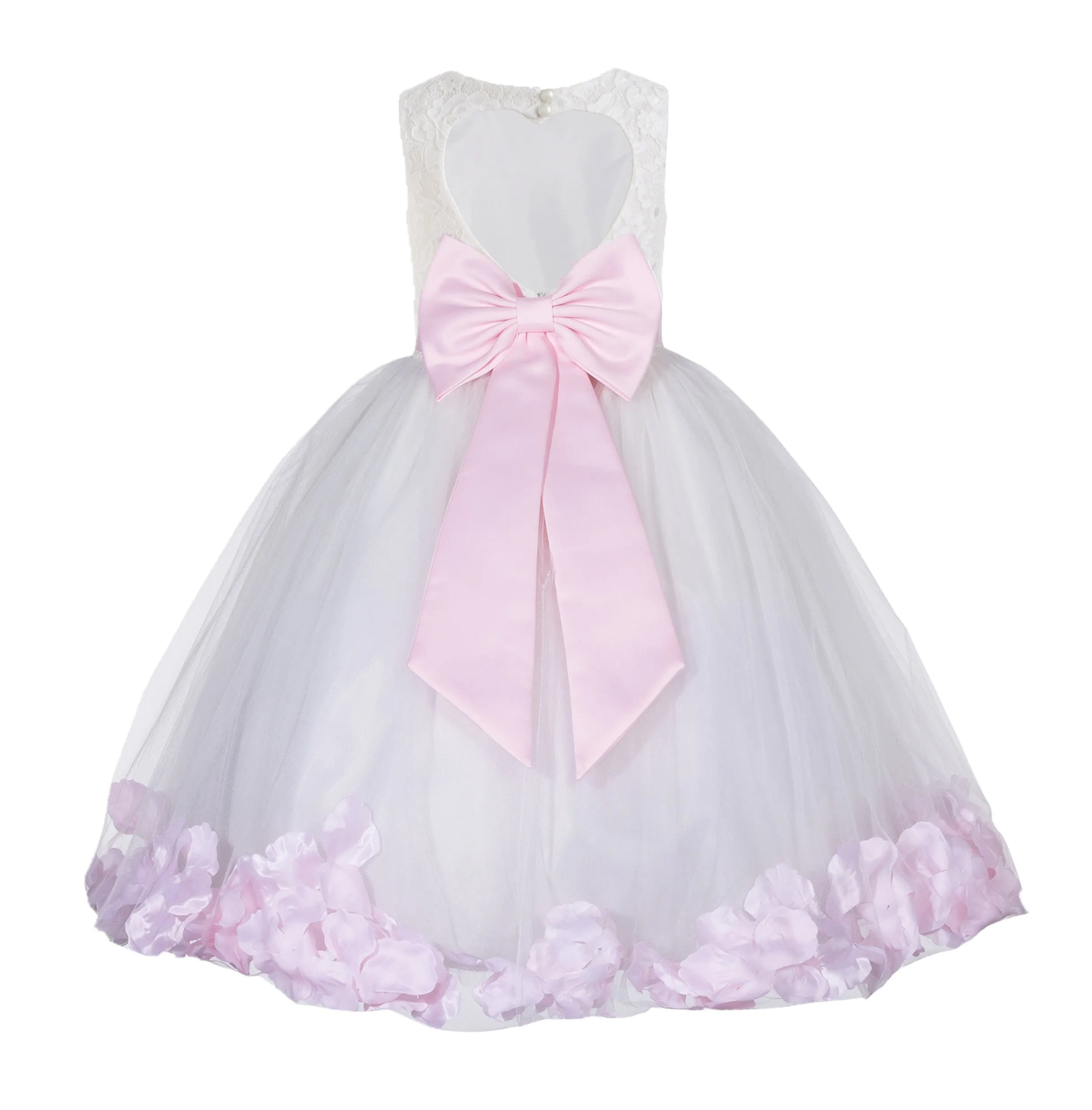 White Floral Lace Heart Cutout Rose Petals Flower Girl Dress Junior Bridesmaid Special Event 185T(1)