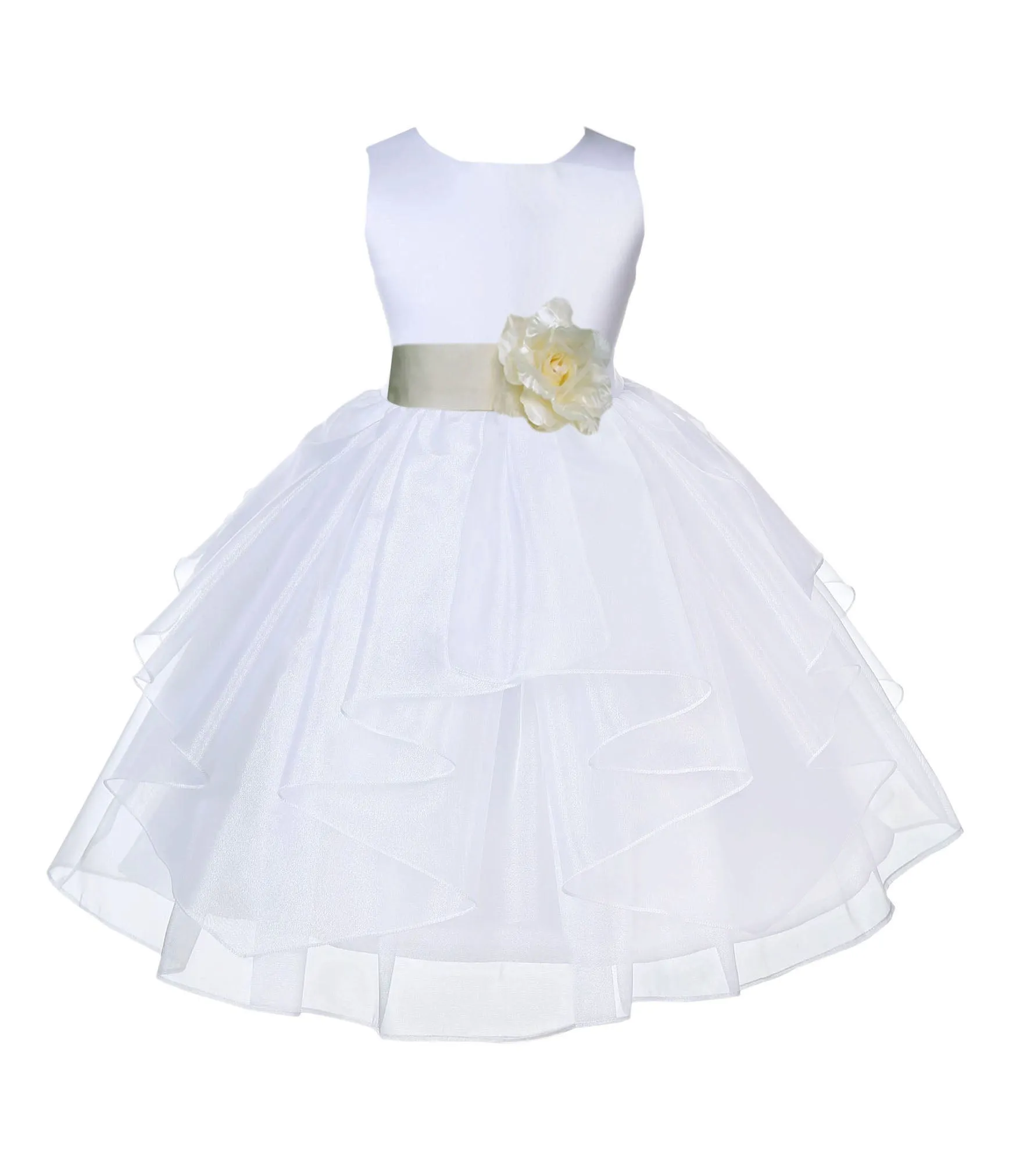 White Shimmering Organza Flower Girl Dress Wedding Junior Bridesmaid Pageant Special Events 4613S(5)