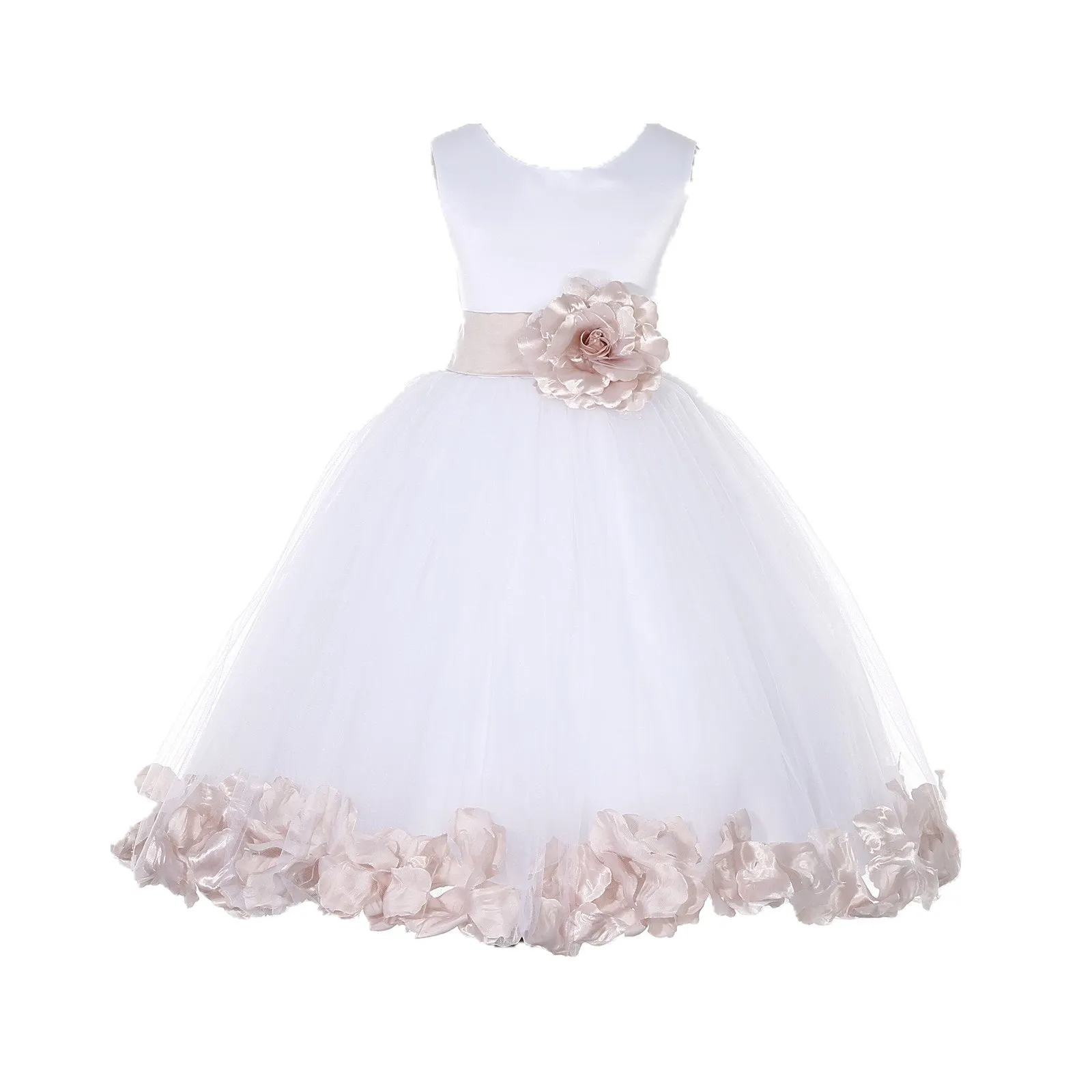White Tulle Floral Petals Flower Girl Dress Special Occasions Junior Pageant Wedding Holiday 302S(6)